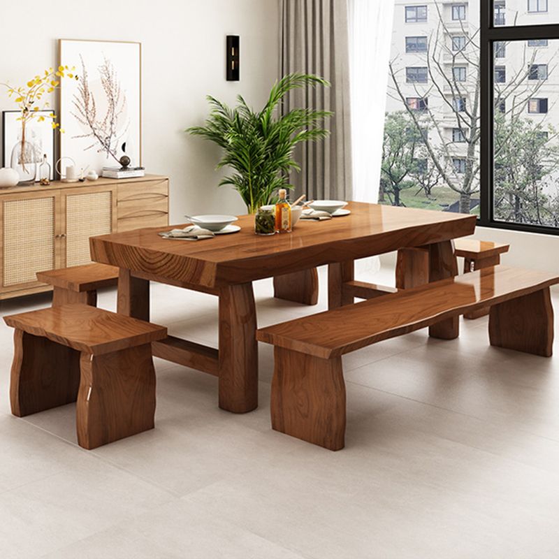 Mesa de comedor rectangular con pedestal doble, mesa moderna de madera de pino para uso en cocina