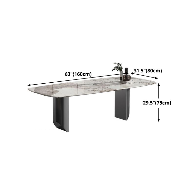 Metal Contemporary Rectangular Dining Table Sintered Stone Table with Double Pedestal Clearhalo 'Dining Tables & Seating' 'Dining Tables' 'dining_table' 'furn' 'furn_dining_table' 'Furniture' 'furniture_dining_table' 'Kitchen & Dining Furniture' 1200x1200_ffc3782f-b5b9-4de4-9f4b-b2077bbdd747