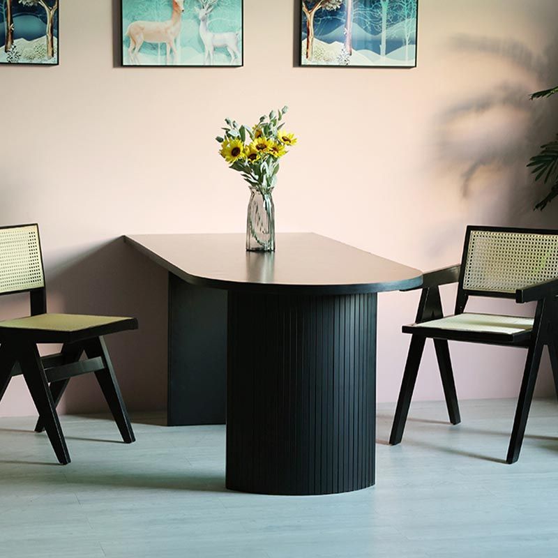 Free Form Black Dining Table Wood Table Contemporary with Double Pedestal