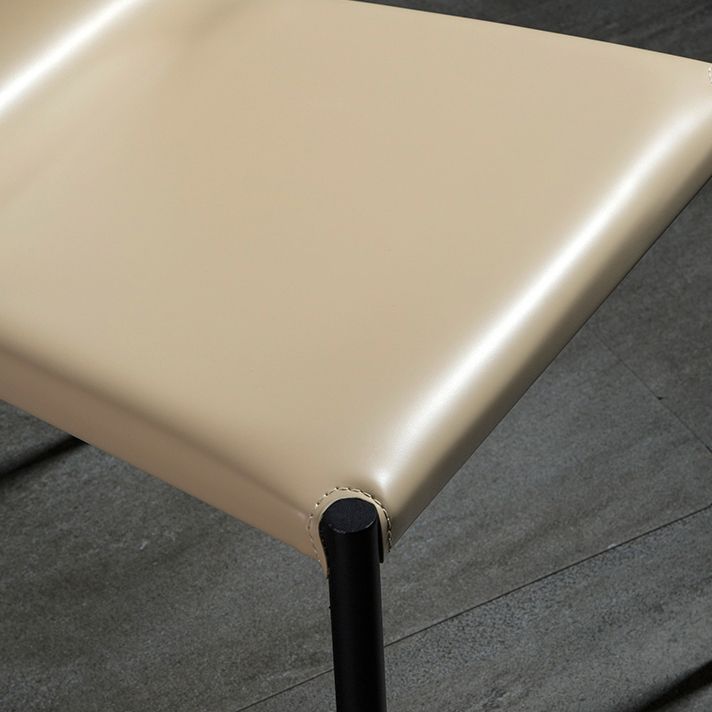 Modern Armless Backrest Leather Chair with Metal Legs for Dining Room