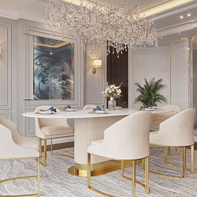 Traditional Luxury Dining Table Oval Sintered Stone Dining Table with Gold Frame Clearhalo ' dining_table' 'Dining Tables & Seating' 'Dining Tables' 'furn' 'furn_dining_table' 'Furniture' 'furniture_dining_table' 'Kitchen & Dining Furniture' 'kitchen&dining_furn' 'kitchen' 'kitchen_dining_table' 1200x1200_ffcfd3d4-ac50-4970-a6c7-671cadf9b484