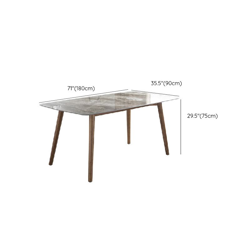 Dinettetafel met glanzend grijs stenen blad en houten frame, eettafel uit het midden van de eeuw voor thuis