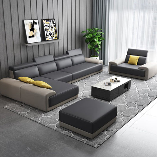 Faux Leather Sofa and Chaise Gray Pillow Top Arm Slipcovered Sofa Clearhalo 'furn' 'furn_sectionals' 'Furniture' 'Living Room Furniture' 'Sectionals' 1200x1200_ffd52cd4-5b28-48ae-880e-ac2f8065568e