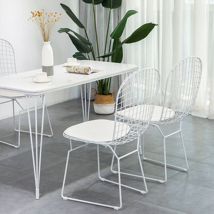 Armless Kitchen Dining Side Chair Metal Dining Chair in White