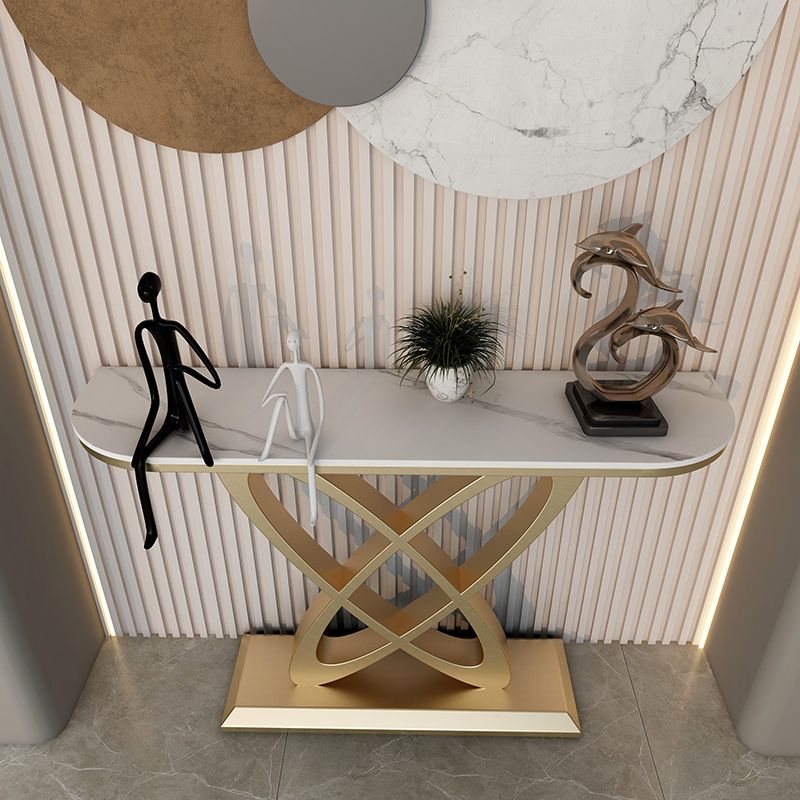 Mesa de consola de sofá de acero y piedra, mesa de acento de la consola Hall de 31.5 "