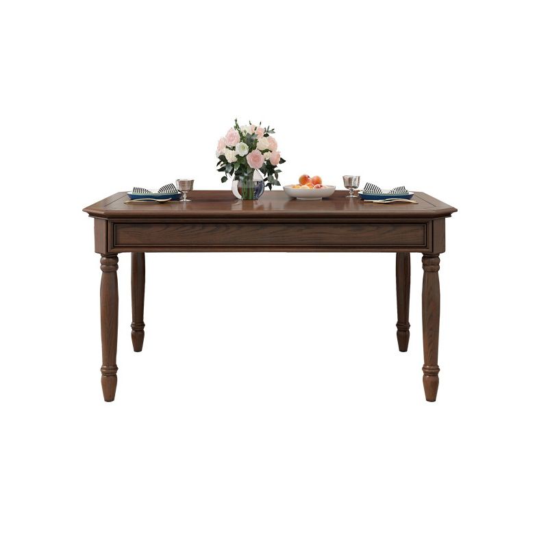 Wood Top Dining Table Mid-Century Modern Table with 4 Legs in Brown
