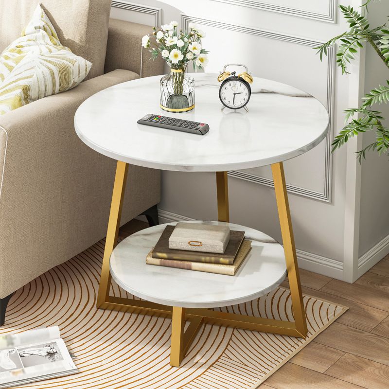 Round Modern Side End Table Frame Double Tier Sofa Side End Table with Shelf Clearhalo 'Coffee & Accent Tables' 'End & Side Tables' 'end_side_table' 'end_side_tables' 'furn' 'furn_end_side_tables' 'Furniture' 'furniture_end_side_table' 'Living Room Furniture' 1200x1200_ffe10d6e-3d6f-48fa-ac86-fd333f72a93f