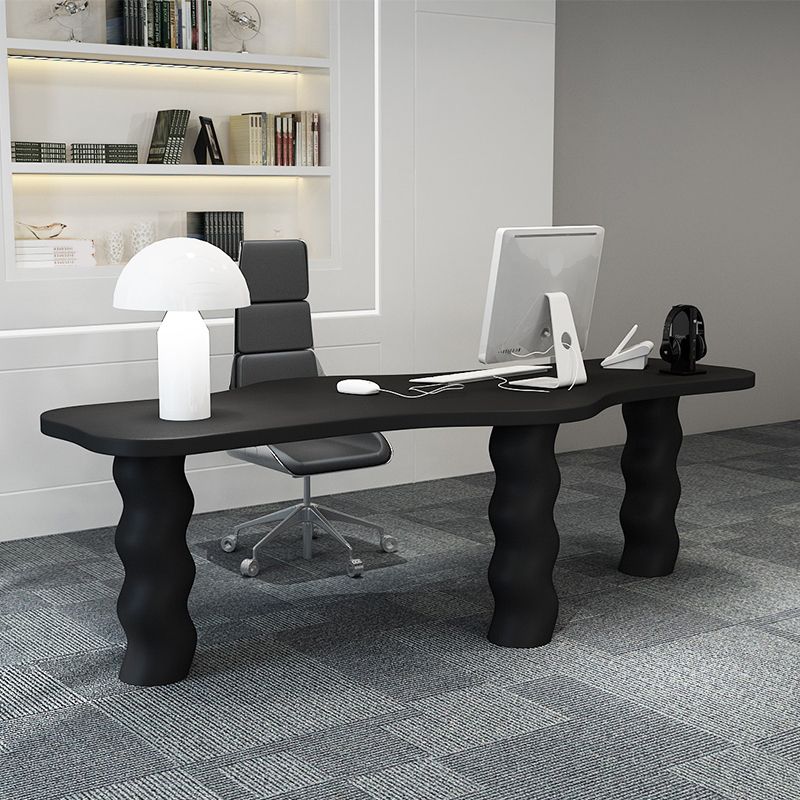 Contemporary Wood Office Desk Irregular Shape Task Desk with 3 Legs in White/Black/Grey Clearhalo 'furn' 'furn_office_desk' 'Furniture' 'Office Desks' 'Office Furniture' 'office_desk' 1200x1200_ffe25f06-9c1d-472b-9545-b7d2a97e1972