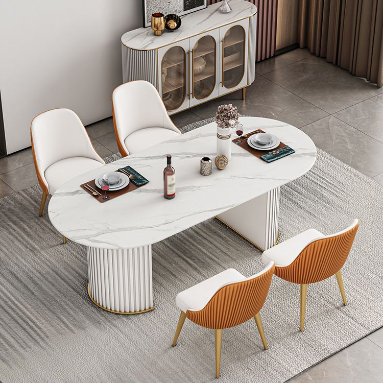 Modern Sintered Stone Table for Restaurant Oval Dining Table with Double Pedestal Base Clearhalo ' dining_table' 'Dining Tables & Seating' 'Dining Tables' 'furn' 'furn_dining_table' 'Furniture' 'furniture_dining_table' 'Kitchen & Dining Furniture' 'kitchen&dining_furn' 'kitchen' 'kitchen_dining_table' 1200x1200_ffe3409a-9375-447b-a631-338584c350ea