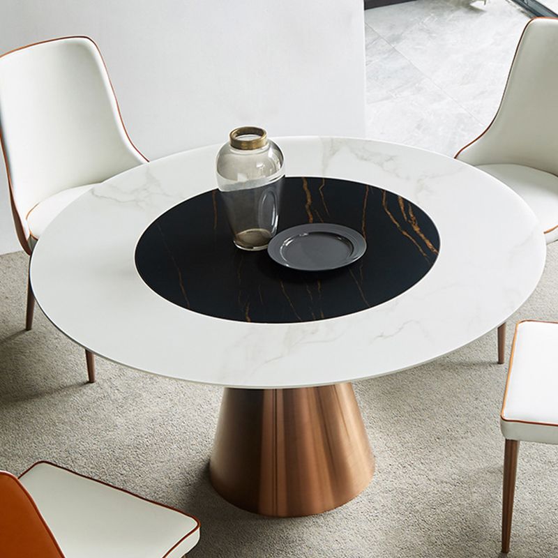Glam Dining Round Table Sintered Stone Table with Metal Legs for Home Clearhalo 'Dining Tables & Seating' 'Dining Tables' 'dining_table' 'furn' 'furn_dining_table' 'Furniture' 'Kitchen & Dining Furniture' 1200x1200_ffe3f6a7-3e4a-474c-bb7a-463f6afd4574