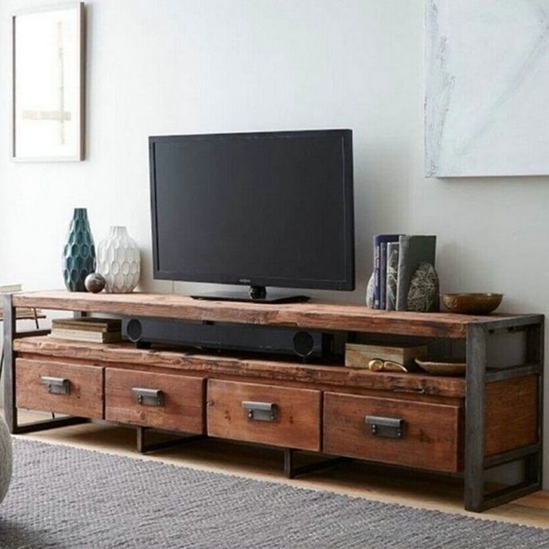 Industrial Wooden Media Console with Drawers, Brown Stand Console Clearhalo 'furn' 'furn_tv_stands_entertainment_centers' 'Furniture' 'Living Room Furniture' 'TV Stands & Entertainment Centers' 'TV Stands & Media Storage Furniture' 'tv_stands_entertainment_centers' 1200x1200_ffea4304-7b12-4bff-b9e6-2e881ca9a7f6