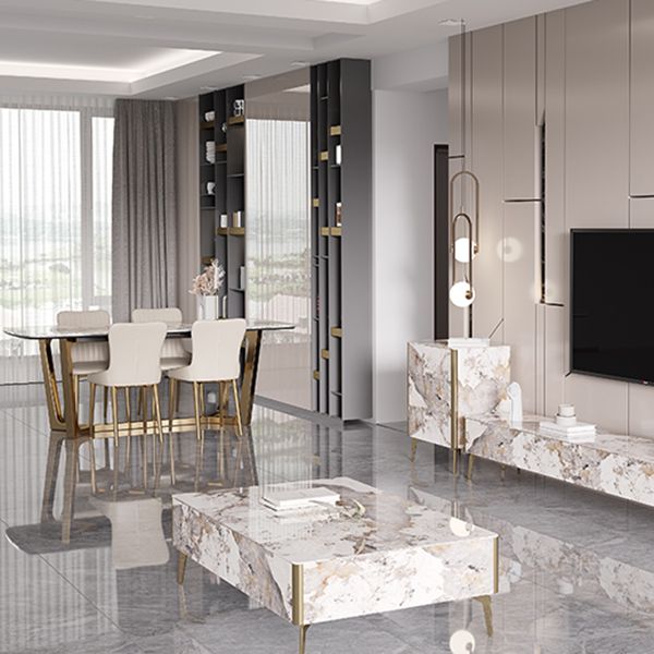 Glam 1/4/5/7 Pieces Rectangle Dining Table Set with Sintered Stone Scalable Dinette Set Clearhalo 'Dining Room Sets' 'Dining Tables & Seating' 'dining_room_set' 'furn' 'furn_dining_room_set' 'Furniture' 'furniture_dining_room_set' 'Kitchen & Dining Furniture' 'kitchen&dining_furn' 'kitchen' 1200x1200_ffea9baa-4618-4440-bfc4-9c647567efd6