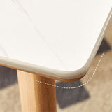 Modern Rectangular White Stone Top Dining Table with 4 Natural Oak Legs Clearhalo 'Dining Tables & Seating' 'Dining Tables' 'dining_table' 'furn' 'furn_dining_table' 'Furniture' 'Kitchen & Dining Furniture' 1200x1200_ffed58b6-eae2-48dc-a599-f52d29e9d794