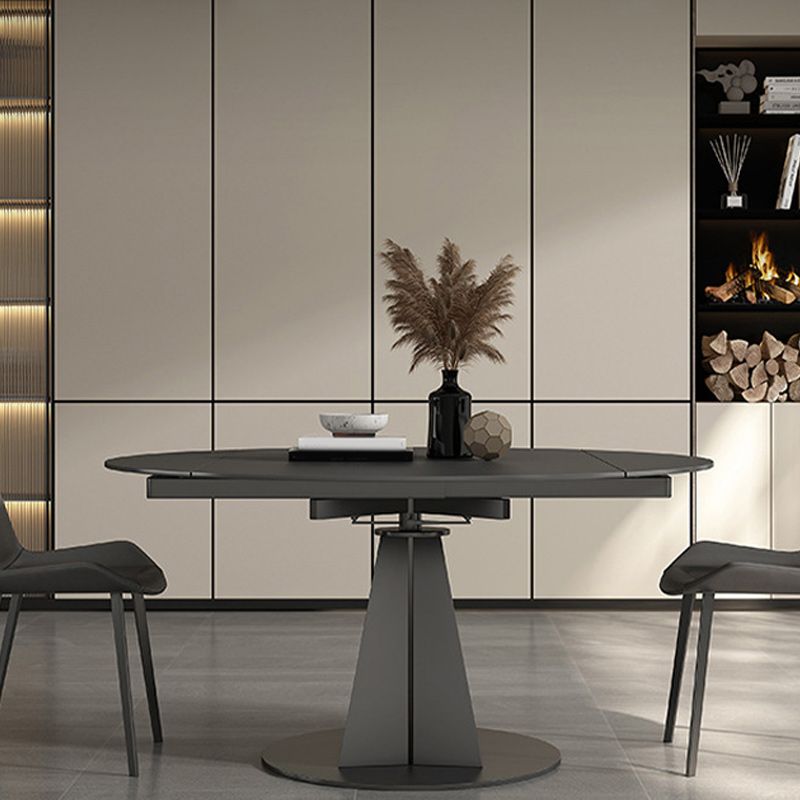 Modern Pedestal Casual Dining Table Round Dinner Table with Stainless Steel Base