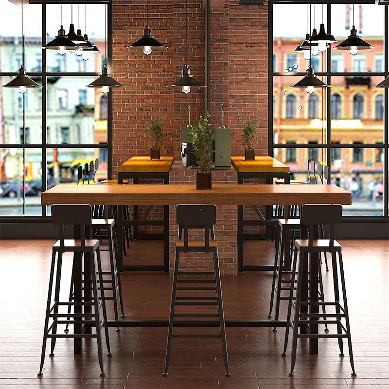 Table de bar de style industriel, bureau de bar de bistro rectangulaire en bois massif avec repose-pieds
