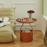 コンテンポラリーラウンドサイドエンドテーブルレザーペデスタルエンドテーブル