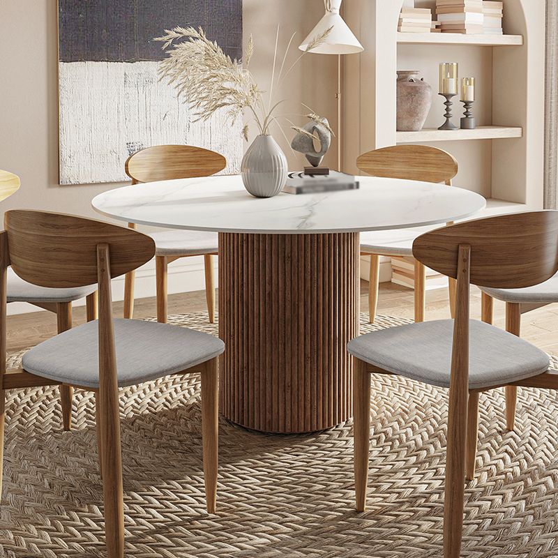 Contemporary Stone Dining Table Round Dining Table with Wood Pedestal Base Clearhalo 'Dining Tables & Seating' 'Dining Tables' 'dining_table' 'furn' 'furn_dining_table' 'Furniture' 'furniture_dining_table' 'Kitchen & Dining Furniture' 'kitchen' 'kitchen_dining_table' 1200x1200_fff91a31-1b81-45a7-84b5-2af54c86291b