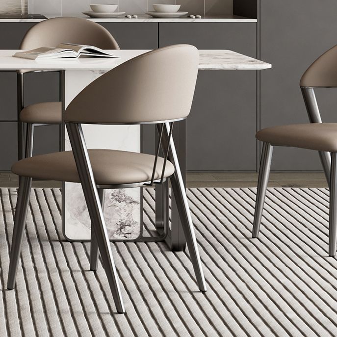 Eigentijdse gestoffeerde armloze stoel huis metalen eetkamerstoel