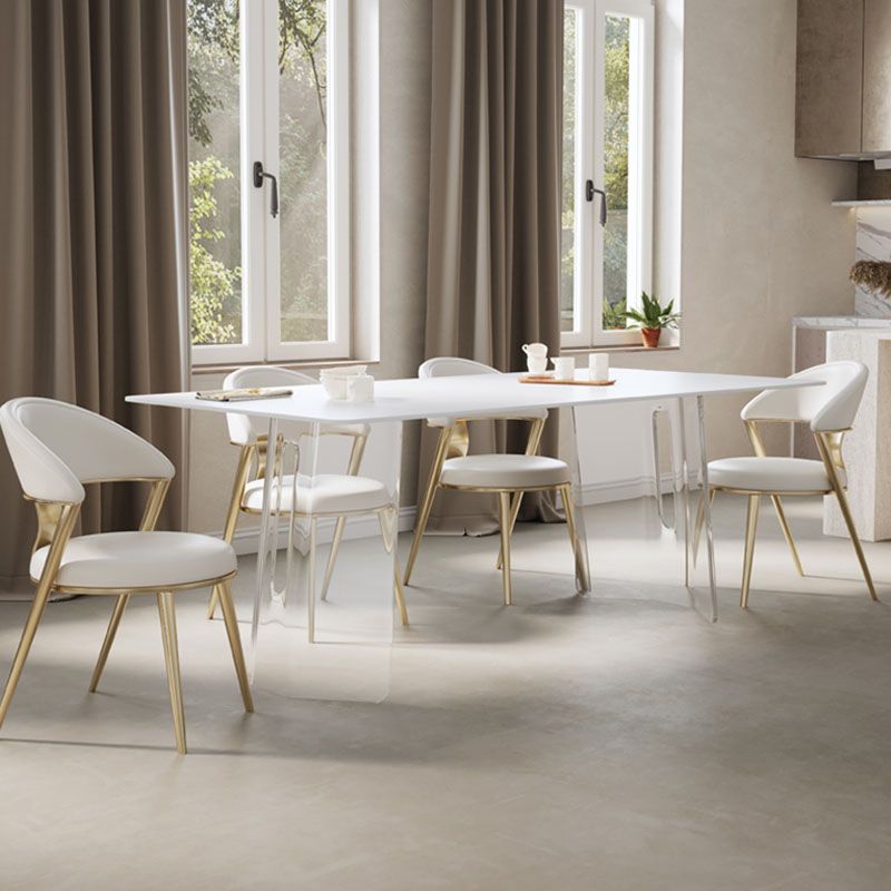 Modern 1/2/5/6 Pieces Acrylic Dining Table Set with White Sintered Stone Top Dinette Set Clearhalo 'Dining Room Sets' 'Dining Tables & Seating' 'dining_room_set' 'furn' 'furn_dining_room_set' 'Furniture' 'furniture_dining_room_set' 'Kitchen & Dining Furniture' 'kitchen&dining_furn' 'kitchen' 1200x1200_fff9f838-5d3c-4808-a790-233c32df0c66