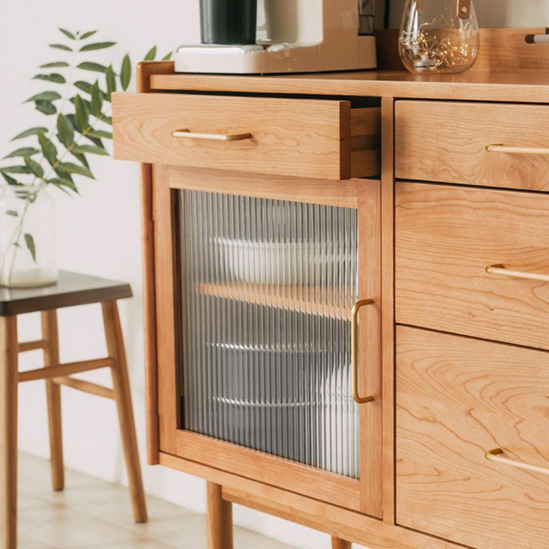 Living Room Glam Style Wood Top Cupboard 66-inch Height Glass Doors Kitchen Table Clearhalo 'buffet_sideboard' 'Buffets & Sideboards' 'furn' 'furn_buffet_sideboard' 'Furniture' 'furniture_buffet_sideboard' 'Kitchen & Dining Furniture' 1200x1200_fffa17f2-b9d1-45cc-8509-be7f8540d403