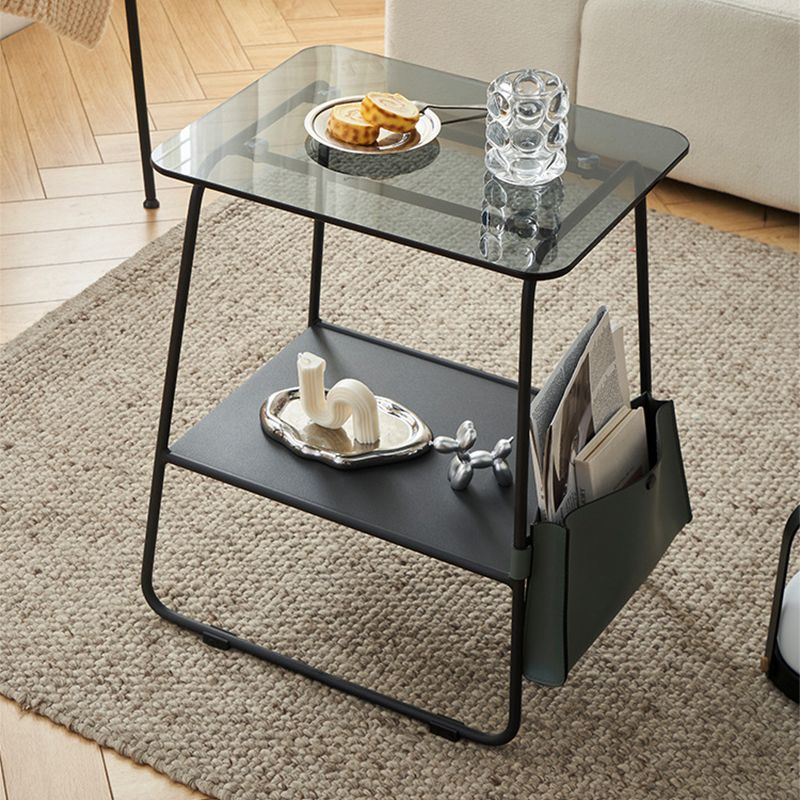 Metal Sled End Table Glass Top Side Sofa Side Accent Table with Shelf Clearhalo 'Coffee & Accent Tables' 'End & Side Tables' 'end_side_tables' 'furn' 'furn_end_side_tables' 'Furniture' 'Living Room Furniture' 1200x1200_fffc20a0-dd2b-4639-817d-1ed67b8c910f