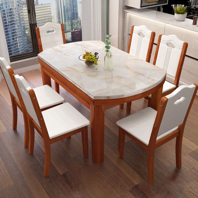 Modern Round Stone Dining Table Rubber Wood Base for Dining Room