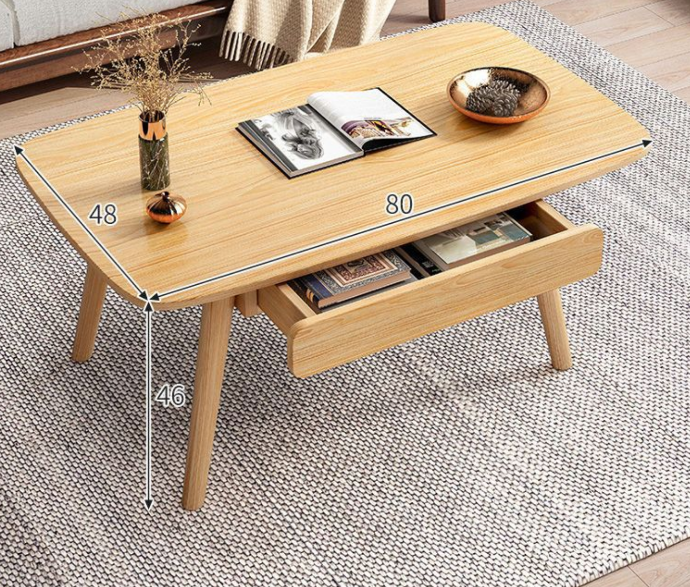 Modern Wood Texture Walnut/wood Rectangle with Drawer Coffee Table 31.5"L x 20"W x 18"H Natural Clearhalo 'Coffee & Accent Tables' 'Coffee Tables' 'coffee_tables' 'furn' 'furn_coffee_tables' 'Furniture' 'furniture_coffee_tables' 'Living Room Furniture' 123456