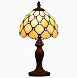 Single-Bulb Nightstand Light Tiffany Style Beaded Tan Glass Table Lamp in Dark Brown for Bedroom Clearhalo 'Lamps' 'Table Lamps' Lighting' 123_e1510089-3952-4569-80fd-42c7b36b934a