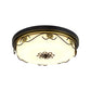 Drum Shaped Opal Glass LED Flush Ceiling Light Vintage Bedroom Flush Mount Lighting Fixture with Floral Decor in Black Clearhalo 'Ceiling Lights' 'Close To Ceiling Lights' 'Close to ceiling' 'Flush mount' Lighting' 15869312842_1131860433