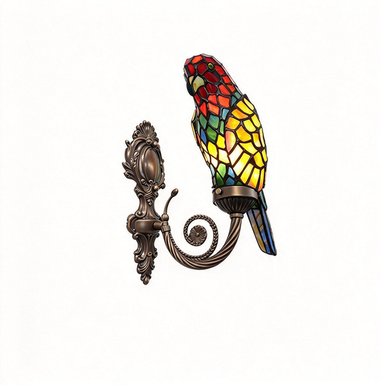 Parrot Shaped Sconce Light Victorian Cut Glass 1 Light Green Wall Mounted Lighting with Swirled Arm