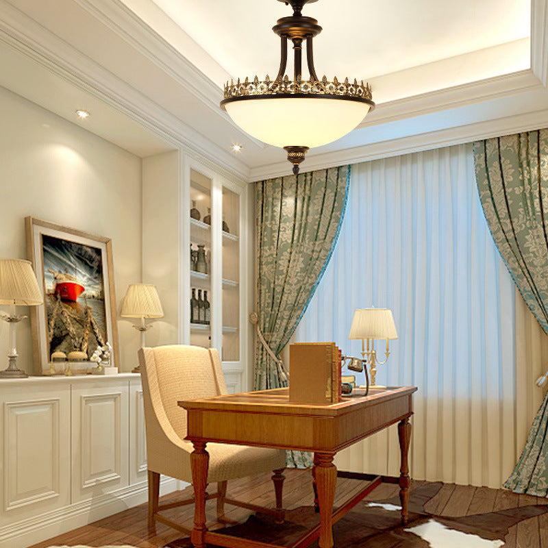 3 Bulbs Chandelier Pendant Light Vintage Bowl Frosted Glass Hanging Light in Black Clearhalo 'Ceiling Lights' 'Chandeliers' 'Glass shade' 'Glass' Lighting' 17023248832_1131860433