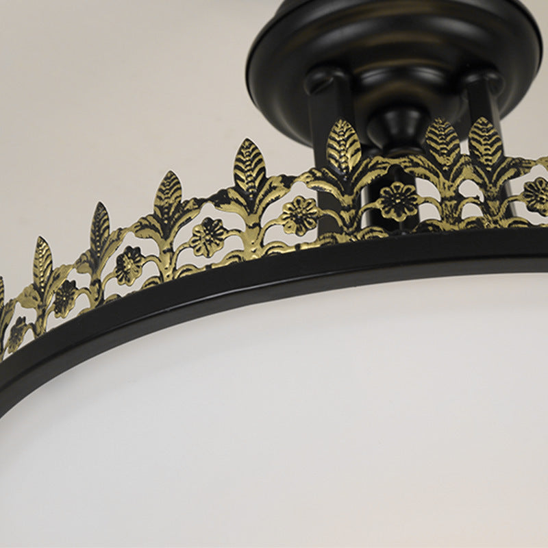 3 Bulbs Chandelier Pendant Light Vintage Bowl Frosted Glass Hanging Light in Black Clearhalo 'Ceiling Lights' 'Chandeliers' 'Glass shade' 'Glass' Lighting' 17077456762_1131860433