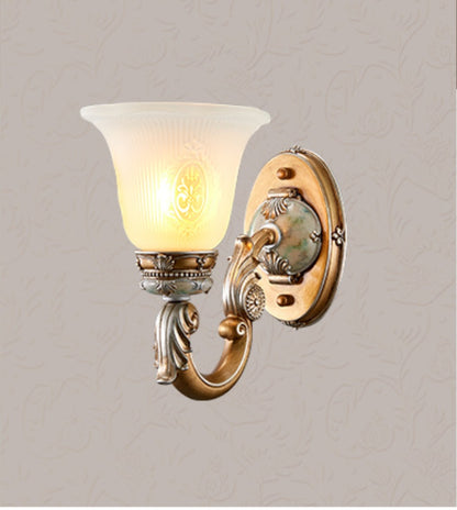 Bloom Hallway Wall Sconce Light French Country Milky Glass Single Bulb White Wall Mounted Lamp with Carving Flower Decor White Clearhalo 'Wall Lamps & Sconces' 'Wall Lights' Lighting' 1_bed2e213-7fd7-47d7-8973-4163929c7a5d