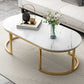 Modern Oval Marble Imitation Coffee Table with Metal Legs in Black/White with Shelf White Shelves Not Included Clearhalo 'Coffee & Accent Tables' 'Coffee Tables' 'coffee_tables' 'Furniture' 'furniture_coffee_tables' 'Living Room Furniture' 1_c596ad6e-8f6c-49c5-883d-d6fed0c39c28