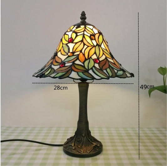 1 Light Tapered Shade Desk Light with Leaf Antique Stained Glass Table Light in Green for Bedroom Green Clearhalo 'Lamps' 'Table Lamps' Lighting' 20230906151848