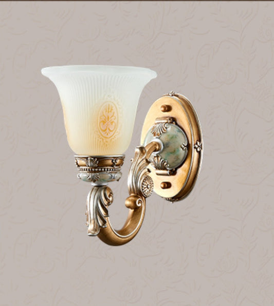 Bloom Hallway Wall Sconce Light French Country Milky Glass Single Bulb White Wall Mounted Lamp with Carving Flower Decor Clearhalo 'Wall Lamps & Sconces' 'Wall Lights' Lighting' 2_e2bae705-e91e-4ca1-a6bf-62520157d029