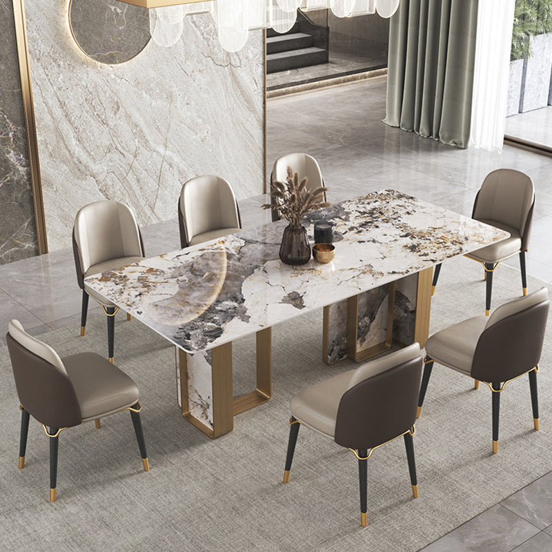 Modern Stone Dinning Room Set Rectangle Double Pedestal Base Dinner Set Clearhalo 'Dining Room Sets' 'Dining Tables & Seating' 'dining_room_set' 'Furniture' 'furniture_dining_room_set' 'Kitchen & Dining Furniture' 'kitchen&dining_furn' 'kitchen' 3347186