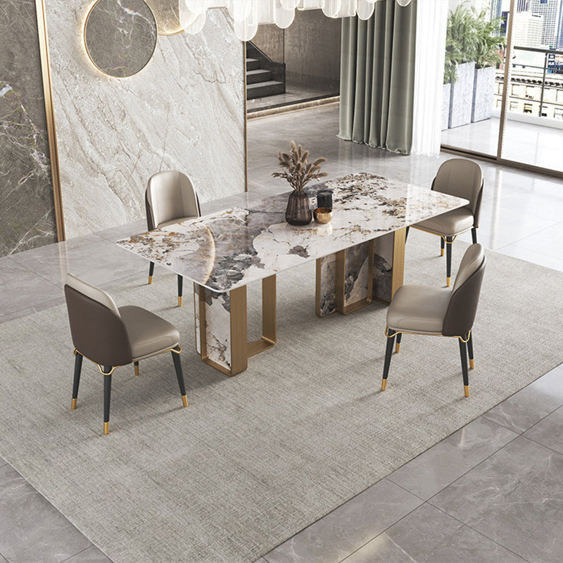 Modern Stone Dinning Room Set Rectangle Double Pedestal Base Dinner Set Clearhalo 'Dining Room Sets' 'Dining Tables & Seating' 'dining_room_set' 'Furniture' 'furniture_dining_room_set' 'Kitchen & Dining Furniture' 'kitchen&dining_furn' 'kitchen' 3347189