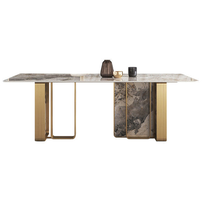 Modern Stone Dinning Room Set Rectangle Double Pedestal Base Dinner Set Table Only Clearhalo 'Dining Room Sets' 'Dining Tables & Seating' 'dining_room_set' 'Furniture' 'furniture_dining_room_set' 'Kitchen & Dining Furniture' 'kitchen&dining_furn' 'kitchen' 3347190