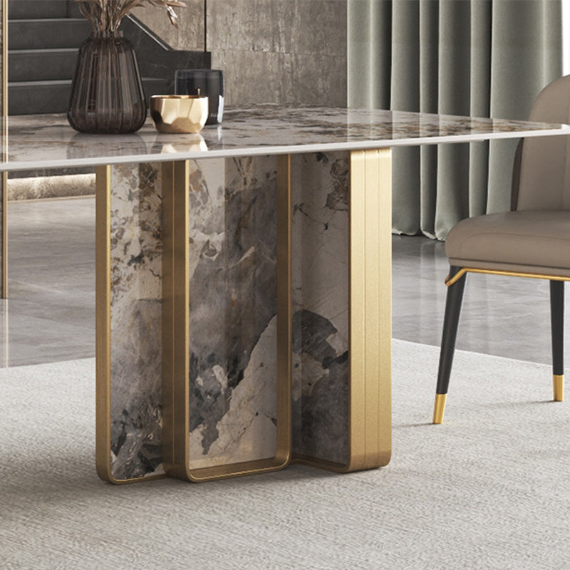 Modern Stone Dinning Room Set Rectangle Double Pedestal Base Dinner Set Clearhalo 'Dining Room Sets' 'Dining Tables & Seating' 'dining_room_set' 'Furniture' 'furniture_dining_room_set' 'Kitchen & Dining Furniture' 'kitchen&dining_furn' 'kitchen' 3347191