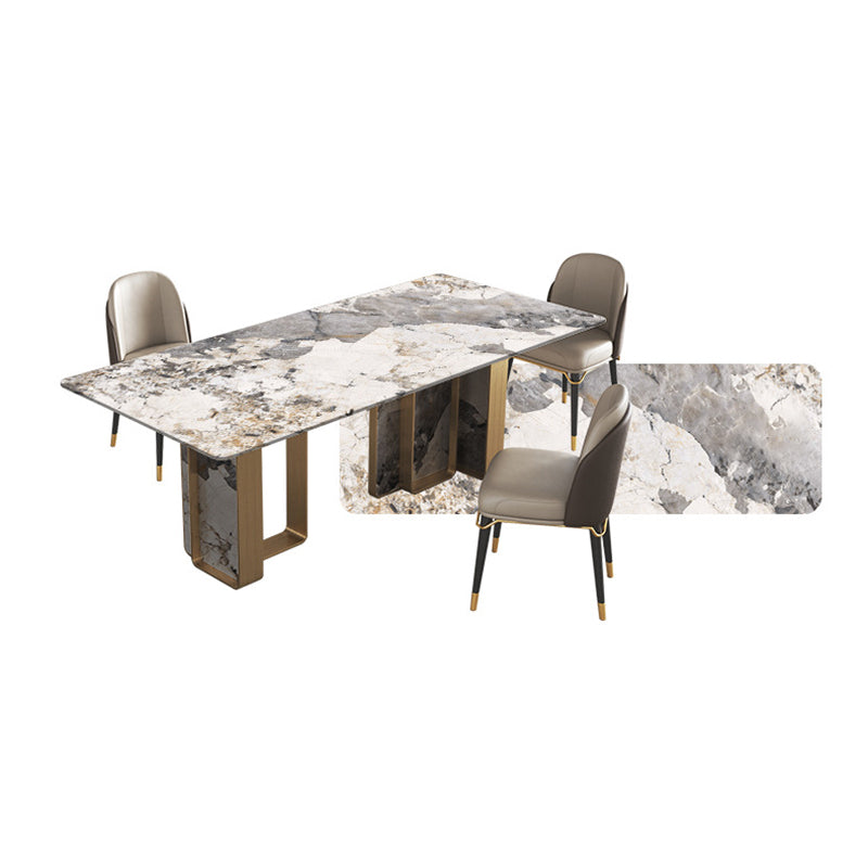 Modern Stone Dinning Room Set Rectangle Double Pedestal Base Dinner Set Clearhalo 'Dining Room Sets' 'Dining Tables & Seating' 'dining_room_set' 'Furniture' 'furniture_dining_room_set' 'Kitchen & Dining Furniture' 'kitchen&dining_furn' 'kitchen' 3347200