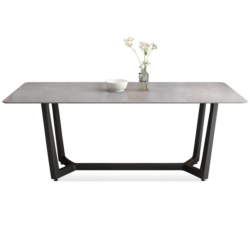 Contemporary Slate Rectangle Dining Furniture Double Pedestal Kitchen Set in Black Finish Table Only Clearhalo 'Dining Room Sets' 'Dining Tables & Seating' 'dining_room_set' 'Furniture' 'furniture_dining_room_set' 'Kitchen & Dining Furniture' 'kitchen&dining_furn' 'kitchen' 3347203