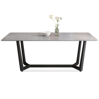 Contemporary Slate Rectangle Dining Furniture Double Pedestal Kitchen Set in Black Finish Table Only Clearhalo 'Dining Room Sets' 'Dining Tables & Seating' 'dining_room_set' 'Furniture' 'furniture_dining_room_set' 'Kitchen & Dining Furniture' 'kitchen&dining_furn' 'kitchen' 3347203