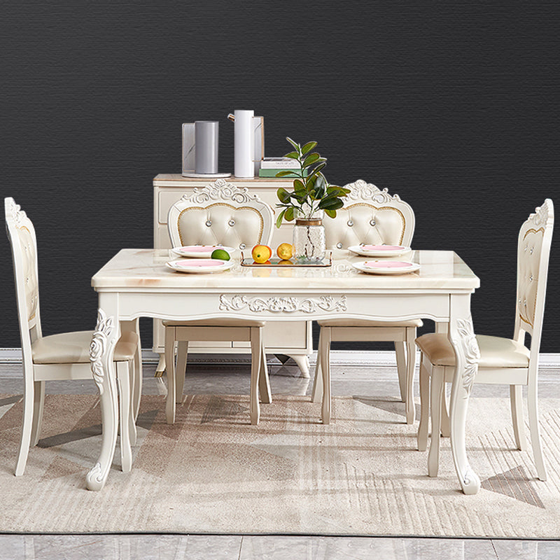 Victorian Dinning Room Set Marble Rectangle 4 Legs Base Dining Room Table Set with 4 Chairs Clearhalo 'Dining Room Sets' 'Dining Tables & Seating' 'dining_room_set' 'Furniture' 'furniture_dining_room_set' 'Kitchen & Dining Furniture' 'kitchen&dining_furn' 'kitchen' 3347217