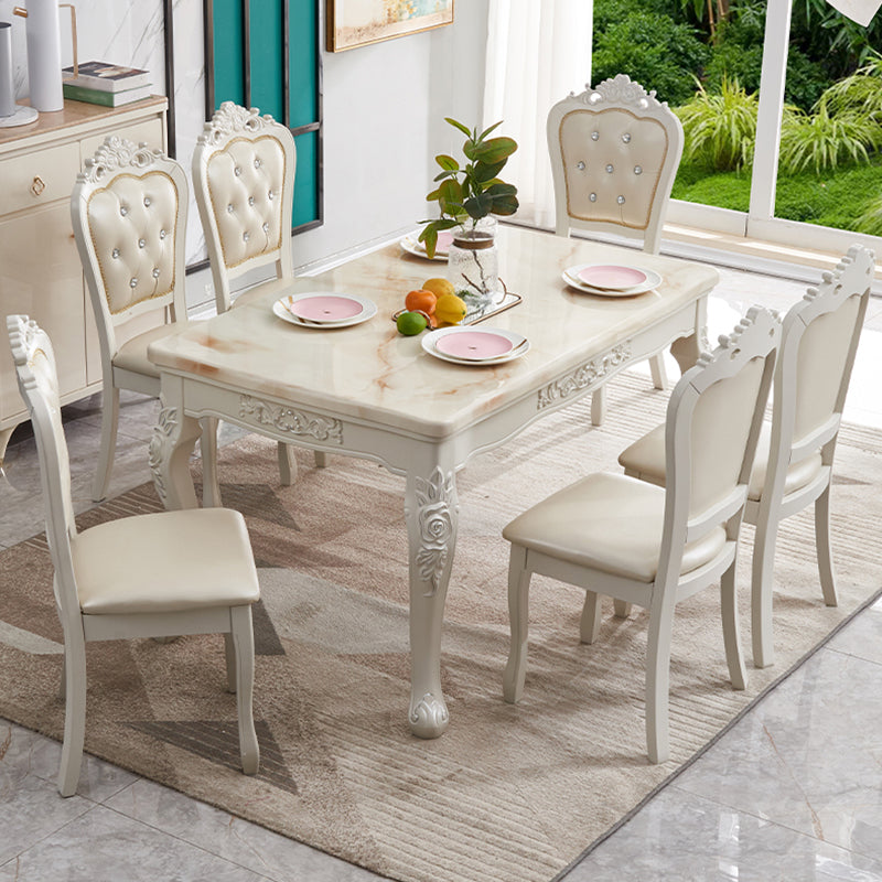 Victorian Dinning Room Set Marble Rectangle 4 Legs Base Dining Room Table Set Clearhalo 'Dining Room Sets' 'Dining Tables & Seating' 'dining_room_set' 'Furniture' 'furniture_dining_room_set' 'Kitchen & Dining Furniture' 'kitchen&dining_furn' 'kitchen' 3347219