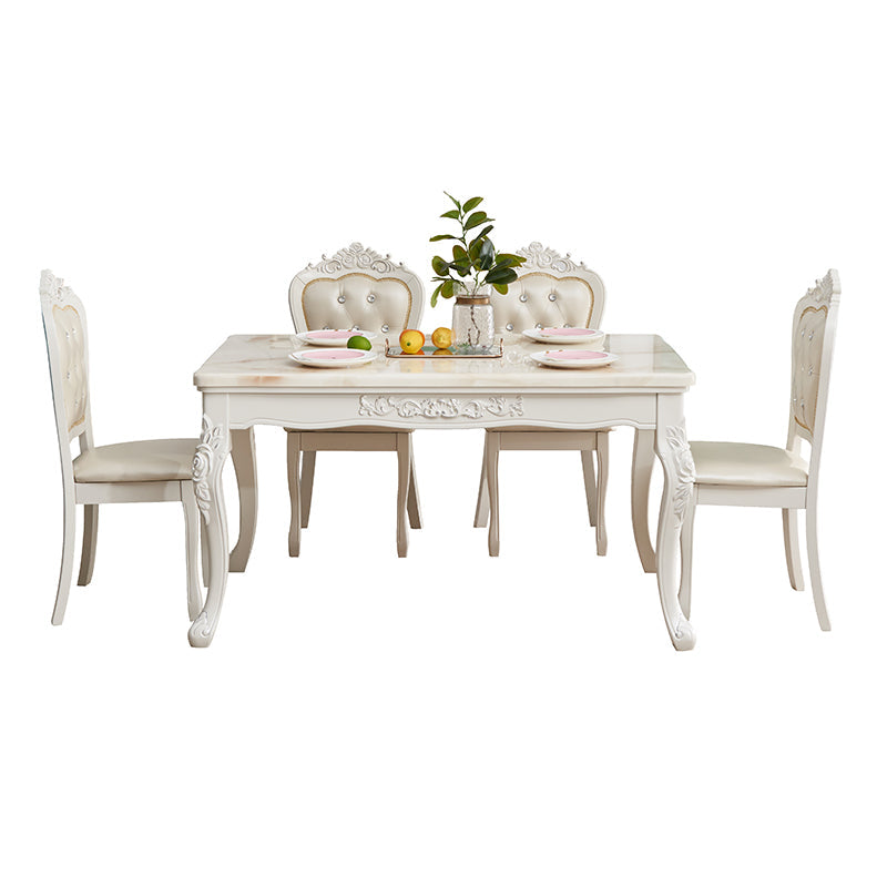 Victorian Dinning Room Set Marble Rectangle 4 Legs Base Dining Room Table Set Clearhalo 'Dining Room Sets' 'Dining Tables & Seating' 'dining_room_set' 'Furniture' 'furniture_dining_room_set' 'Kitchen & Dining Furniture' 'kitchen&dining_furn' 'kitchen' 3347222