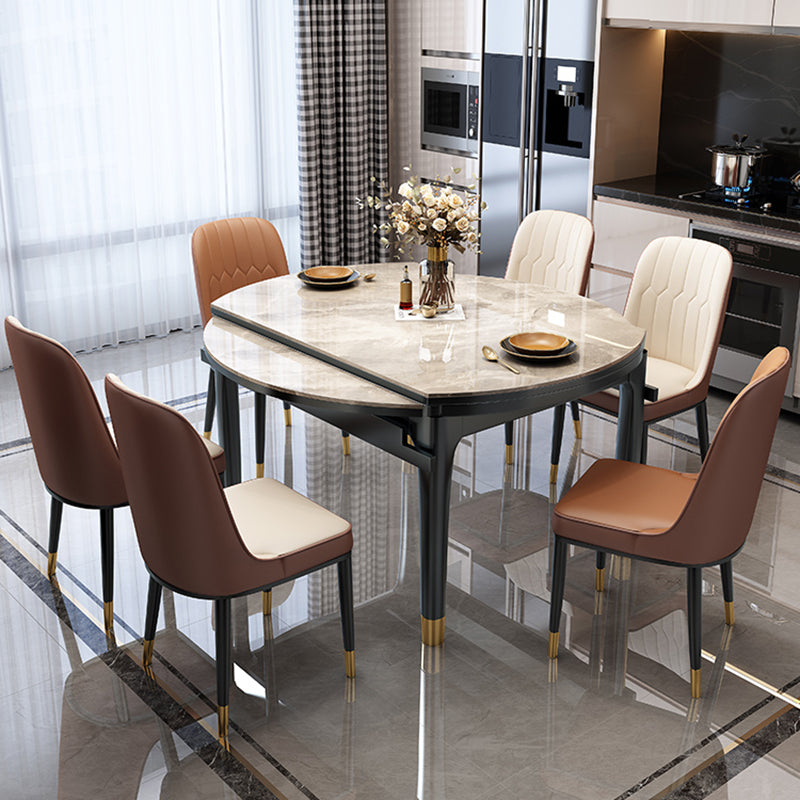 Modern Rectangle Shape Dining Set Sintered Stone Top Dining Table Furniture with Self-Storing¬†Leaf with 6 Chairs Clearhalo 'Dining Room Sets' 'Dining Tables & Seating' 'dining_room_set' 'Furniture' 'furniture_dining_room_set' 'Kitchen & Dining Furniture' 'kitchen&dining_furn' 'kitchen' 3347332