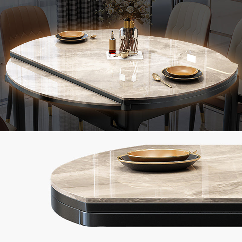 Modern Rectangle Shape Dining Set Sintered Stone Top Dining Table Furniture with Self-Storing¬†Leaf Clearhalo 'Dining Room Sets' 'Dining Tables & Seating' 'dining_room_set' 'Furniture' 'furniture_dining_room_set' 'Kitchen & Dining Furniture' 'kitchen&dining_furn' 'kitchen' 3347334