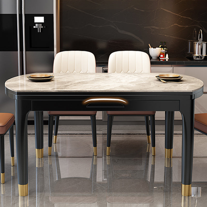 Modern Rectangle Shape Dining Set Sintered Stone Top Dining Table Furniture with Self-Storing¬†Leaf Clearhalo 'Dining Room Sets' 'Dining Tables & Seating' 'dining_room_set' 'Furniture' 'furniture_dining_room_set' 'Kitchen & Dining Furniture' 'kitchen&dining_furn' 'kitchen' 3347339