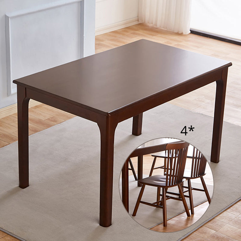 Modern Style Solid Wood Dining Table with Rectangle Shape Standard Height Table for Home Use Dark Wood with 4 Chairs Clearhalo 'Dining Room Sets' 'Dining Tables & Seating' 'dining_room_set' 'Furniture' 'furniture_dining_room_set' 'Kitchen & Dining Furniture' 'kitchen&dining_furn' 'kitchen' 3347429
